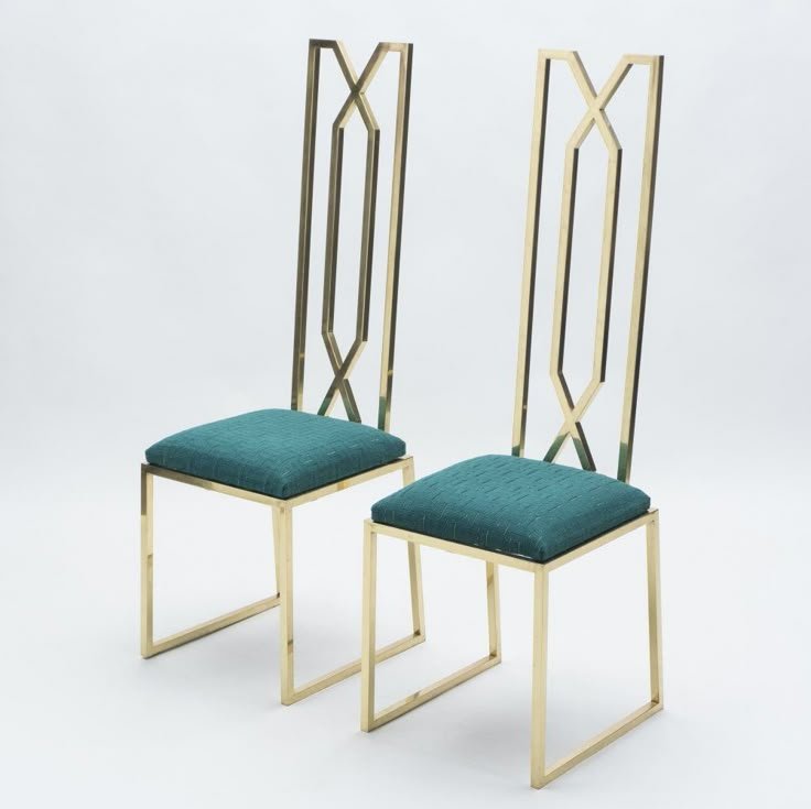 Vintage Brass High-Back Dining Chairs Signed by Alain Delon for Jean Charles – Pair